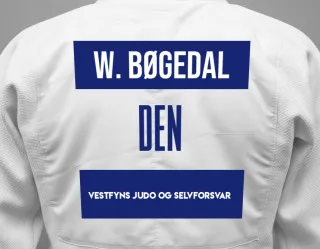 Judo GI with a backnumber showing the name William Bøgedal from Vestfyns Judo og Selvforsvar