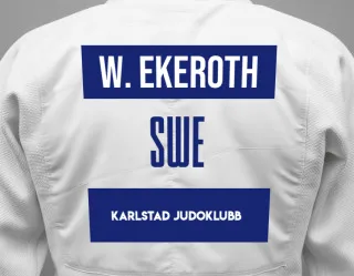 Judo GI with a backnumber showing the name William Ekeroth from Karlstad Judoklubb
