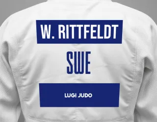 Judo GI with a backnumber showing the name William Rittfeldt from Lugi Judo