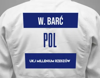 Judo GI with a backnumber showing the name Wojciech Barć from UKJ Millenium Rzeszów