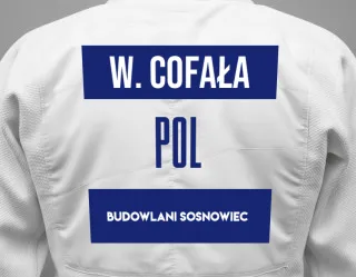 Judo GI with a backnumber showing the name Wojciech Cofała from Budowlani Sosnowiec