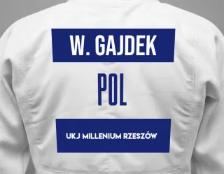 Judo GI with a backnumber showing the name Wojciech Gajdek from UKJ Millenium Rzeszów