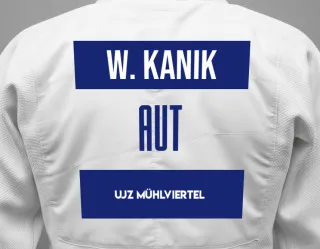 Judo GI with a backnumber showing the name Wojciech Kanik from UJZ Mühlviertel
