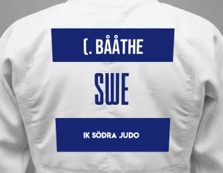 Judo GI with a backnumber showing the name (x) Viktor Bååthe from IK Södra Judo