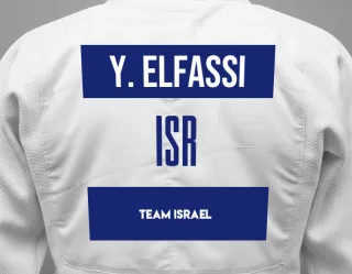 Judo GI with a backnumber showing the name Yahel Elfassi from Team Israel