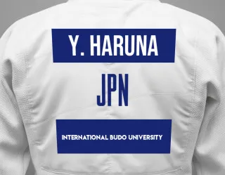 Judo GI with a backnumber showing the name Yamakami Haruna from International Budo University
