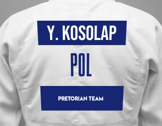 Judo GI with a backnumber showing the name Yaroslav Kosolap from Pretorian Team