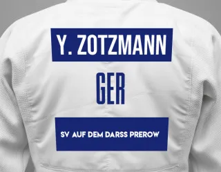 Judo GI with a backnumber showing the name Ylvi Ida Zotzmann from SV Auf dem Darß Prerow