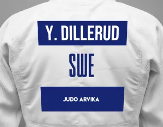Judo GI with a backnumber showing the name Yohan Dillerud from Judo Arvika