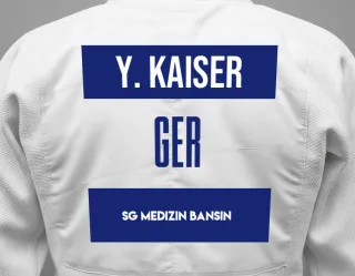Judo GI with a backnumber showing the name Yotsawat Kaiser from SG Medizin Bansin
