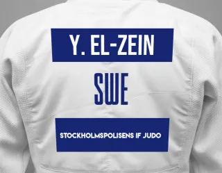 Judo GI with a backnumber showing the name Yousef El-Zein from Stockholmspolisens IF Judo