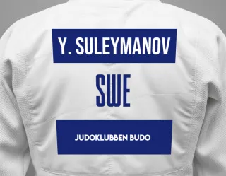 Judo GI with a backnumber showing the name Yusif Suleymanov from Judoklubben Budo