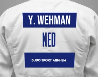 Judo GI with a backnumber showing the name Yven Wehman from Budo Sport Arnhem