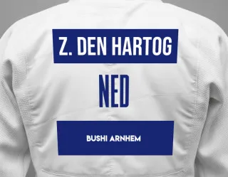 Judo GI with a backnumber showing the name Zach Den Hartog from Bushi Arnhem