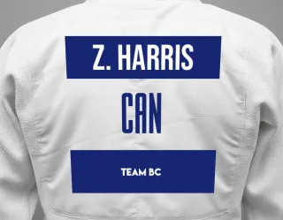 Judo GI with a backnumber showing the name Zachary Harris from Team BC