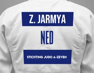Judo GI with a backnumber showing the name Zara Jayna Jarmya from Stichting Judo A-Zeven