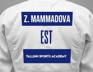 Judo GI with a backnumber showing the name Zeynab Mammadova from Tallinn Sports Academy