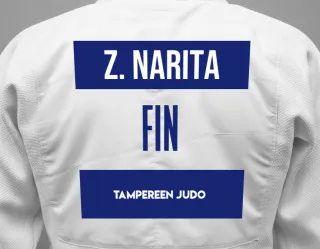 Judo GI with a backnumber showing the name Zion Narita from Tampereen Judo
