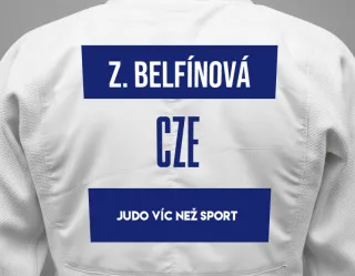 Judo GI with a backnumber showing the name Zuzana Belfínová from Judo víc než sport