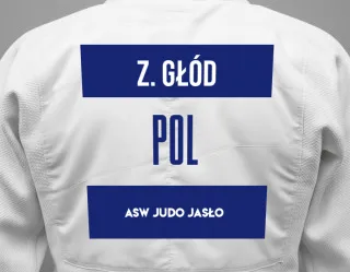 Judo GI with a backnumber showing the name Zuzanna Głód from ASW Judo Jasło