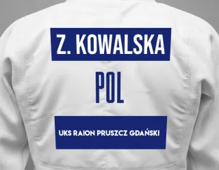 Judo GI with a backnumber showing the name Zuzanna Kowalska from UKS Raion Pruszcz Gdański
