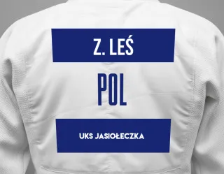 Judo GI with a backnumber showing the name Zuzanna Leś from UKS Jasiołeczka